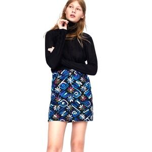 NEW! Zara Embroidered Floral Mini Skirt Black Blue SZ M